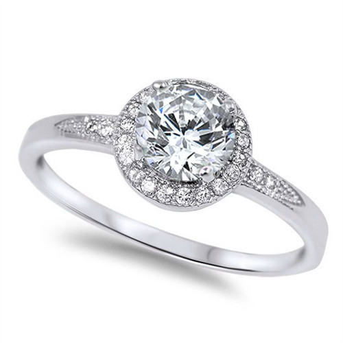.925 Sterling Silver Halo Clear CZ Promise Band Ring NEW