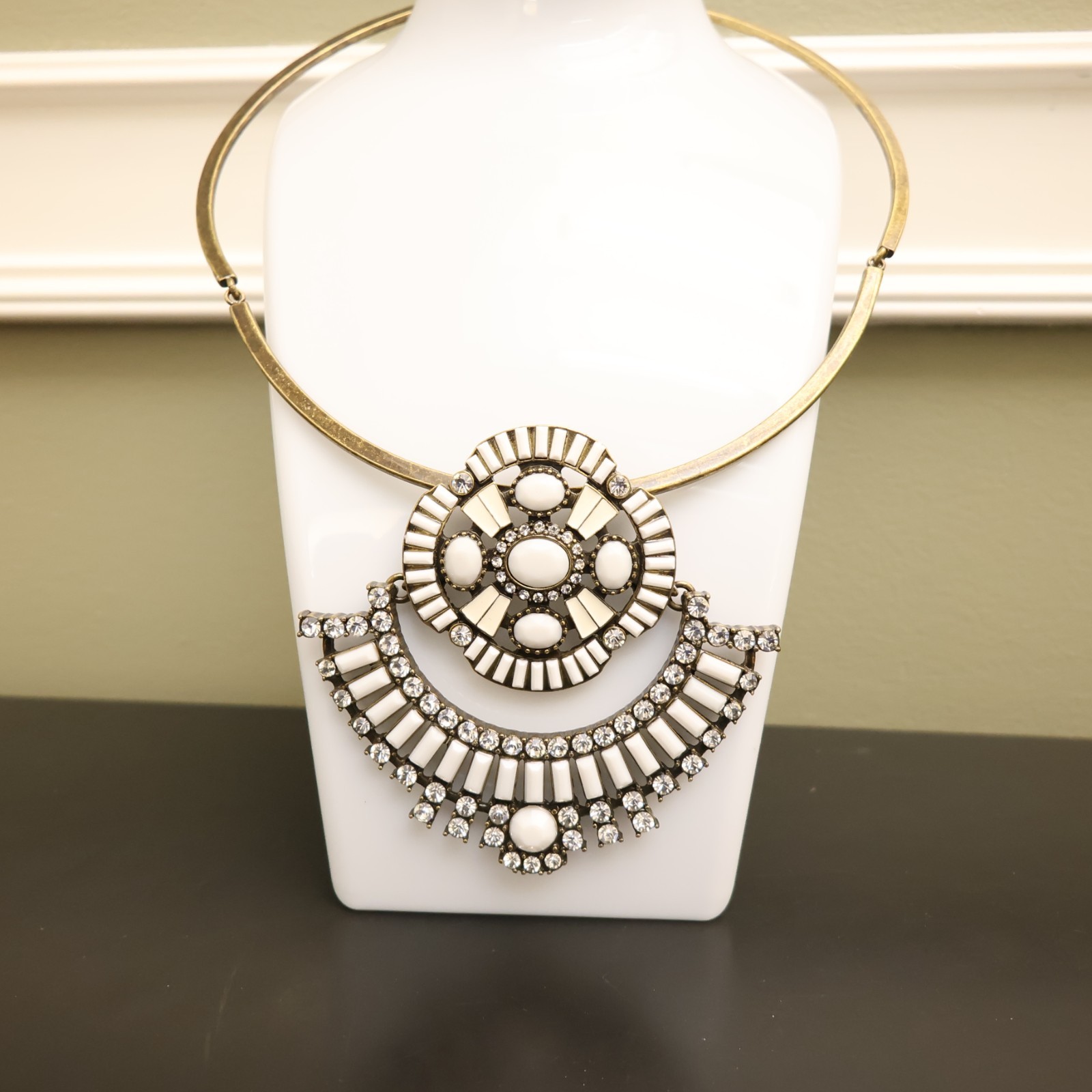 Logo Links necklace Lori Goldstein ivory crystals statement collar bronzetone