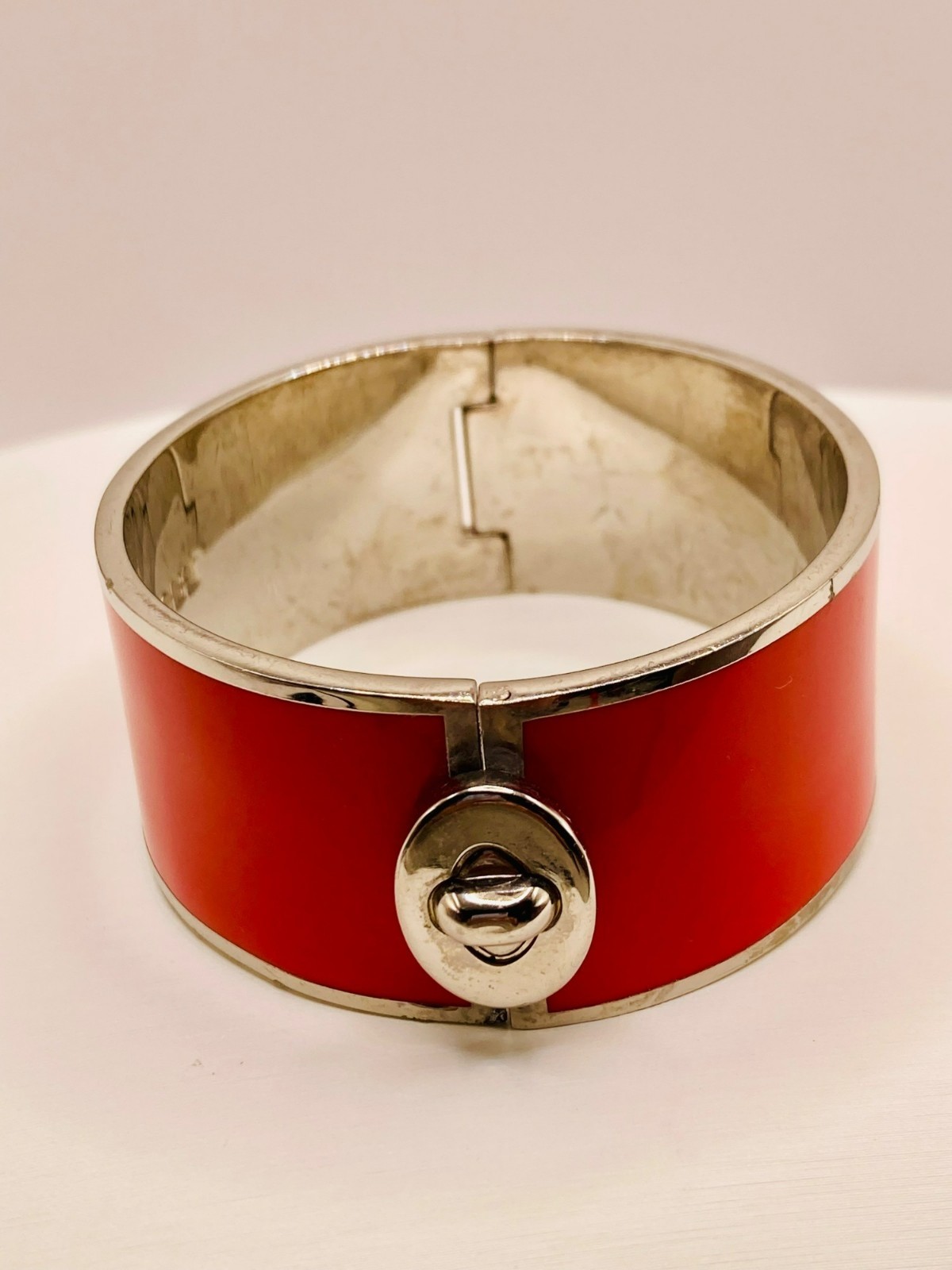 Coach Red Enamel Hinged Bangle Bracelet -FAIR Condition -73B