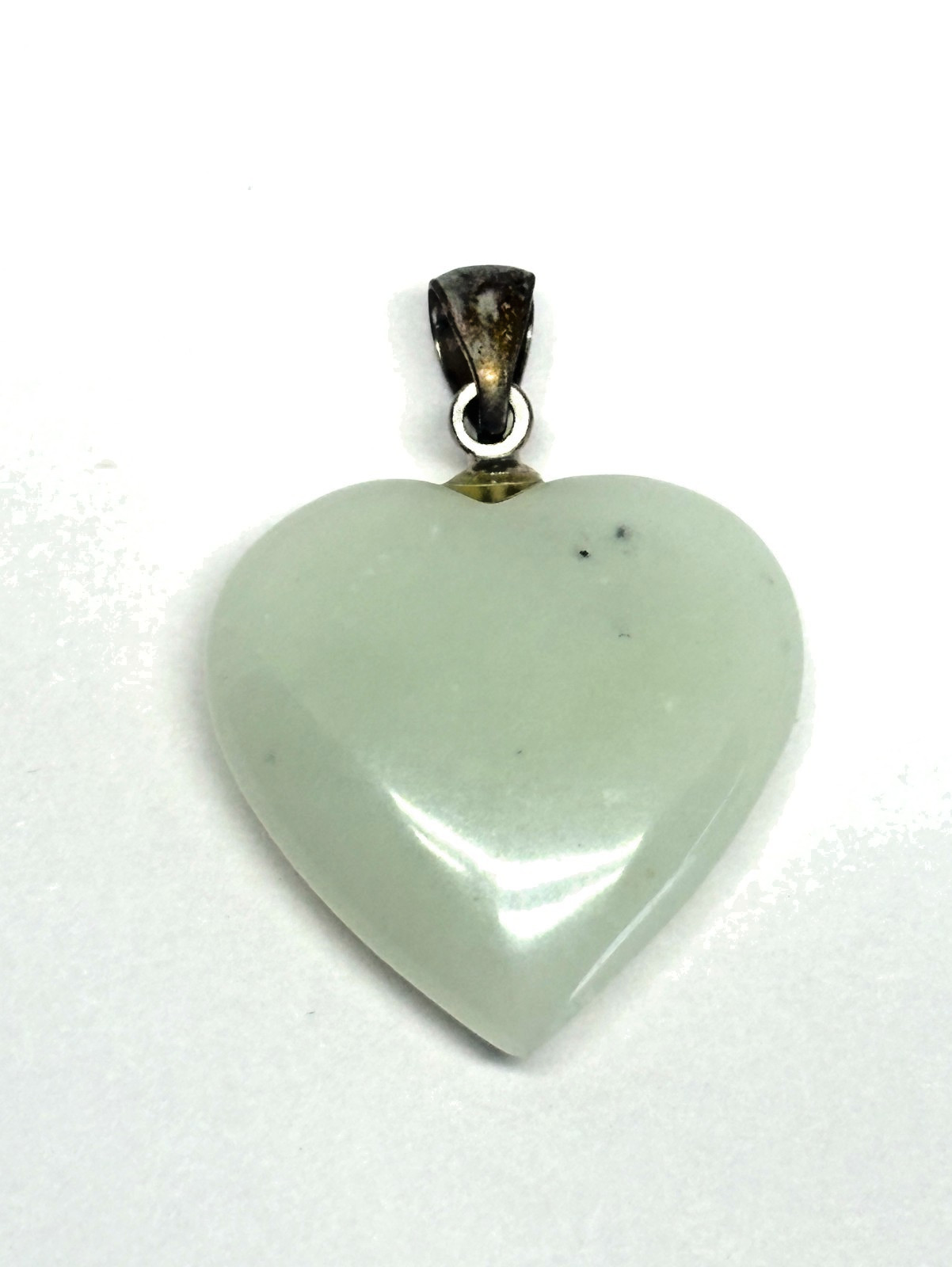 Jade Gemstone Heart Pendant Charm Silver Tone Bail Love Valentine’s Day