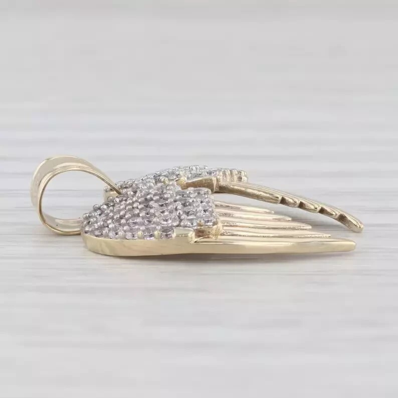 Round Cut Simulated Diamond Angel Wing Pendant Free Chain 14k Yellow Gold Plated