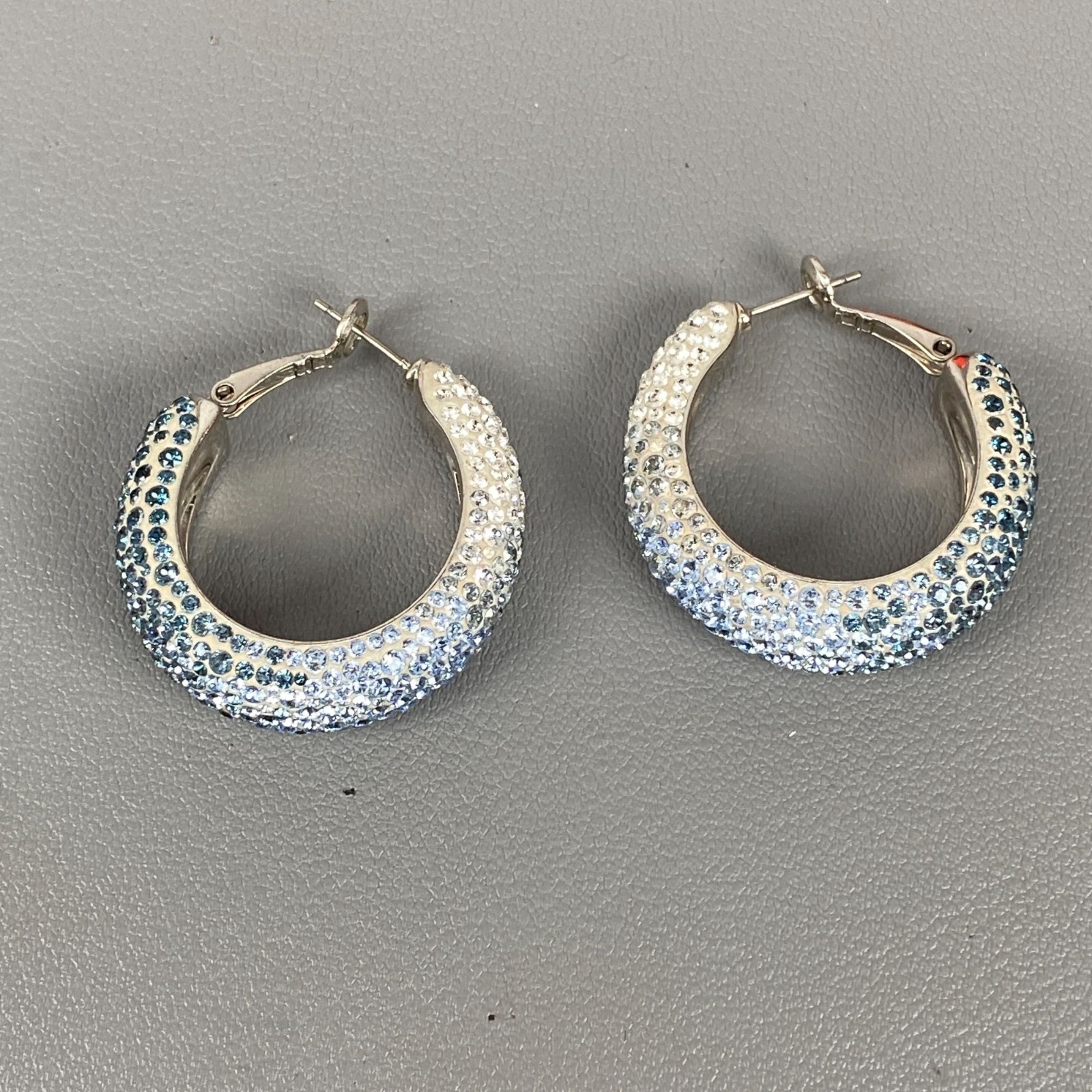 Swarovski Palladium-Plated Dark/Sky Blue Gradient Crystal Hoop Pierced Earrings