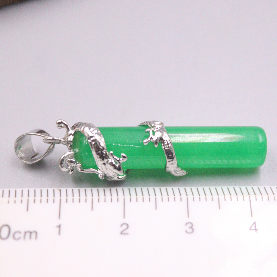 1pcs 18K Gold Over Alloy Metal Pendant with Heating Green Jade Dragon Pillar