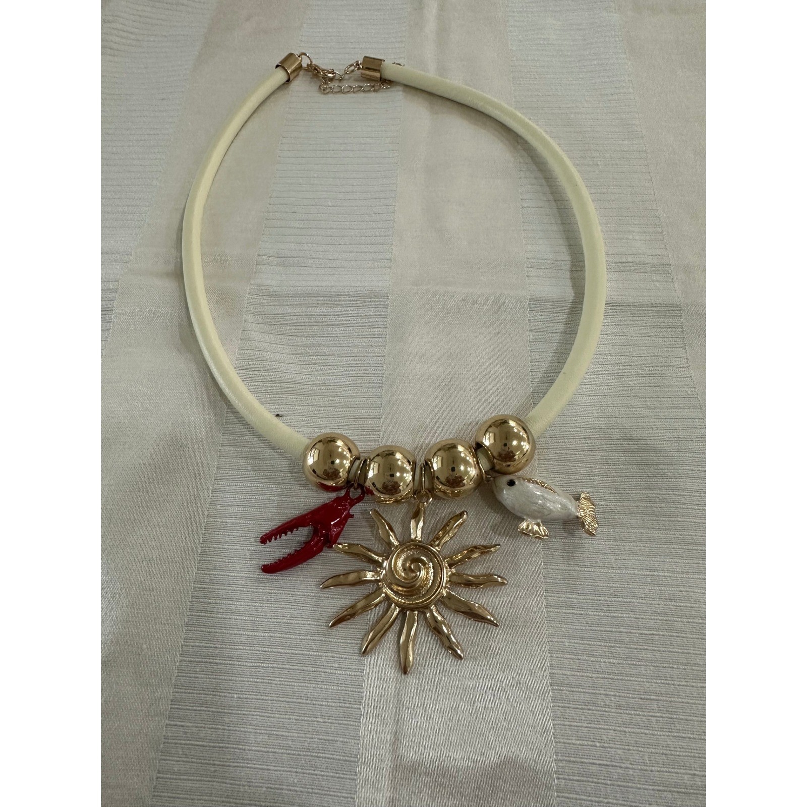 Unbranded Nautical Charm Statement Necklace Sun Lobster Fish Gold Tone Cream