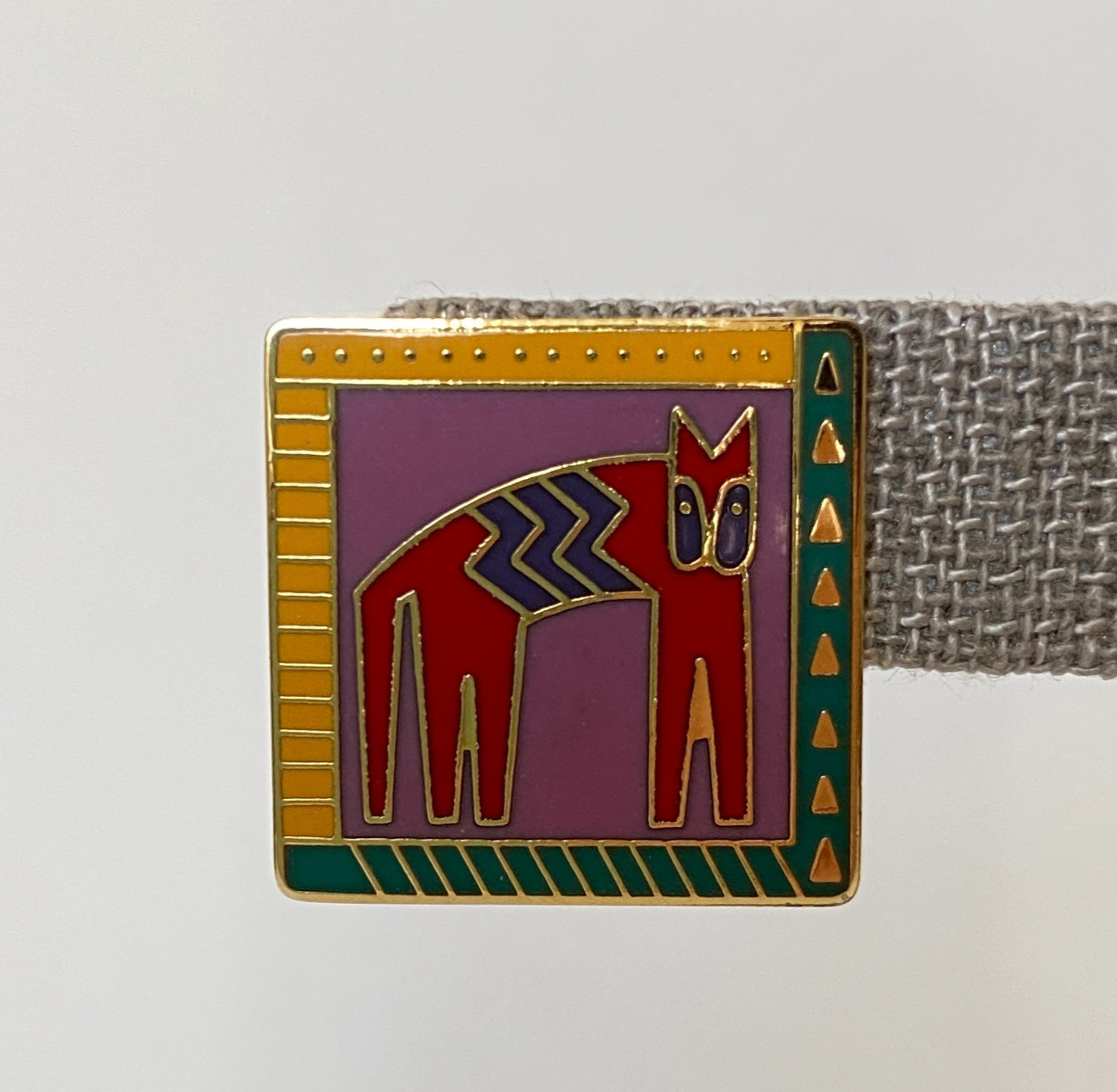 Laurel Burch Hieroglyphic Cat Enamel Square Post Earrings Signed Vintage