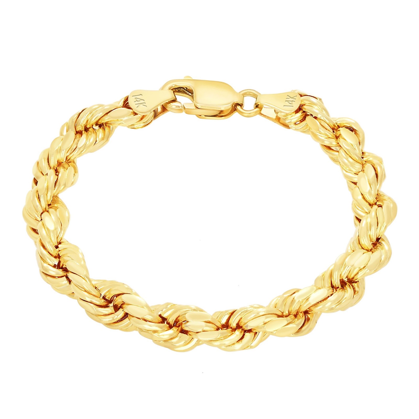 14K Yellow Gold 1.5mm-10mm Solid Diamond Cut Rope Chain Bracelet 7″ 7.5″ 8″ 9″