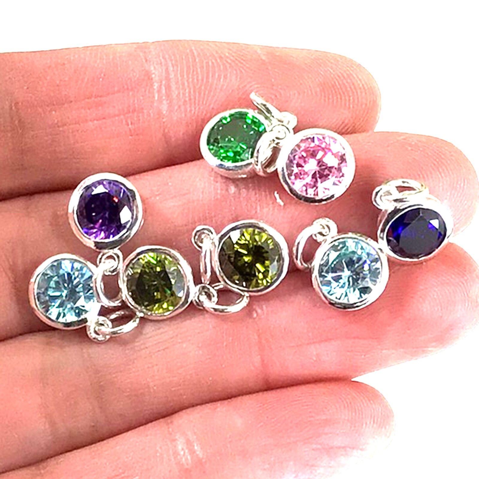 6mm Birthstone Charm Ring Sterling Silver Drop Cubic Zirconia CZ Bracelet ONE pc