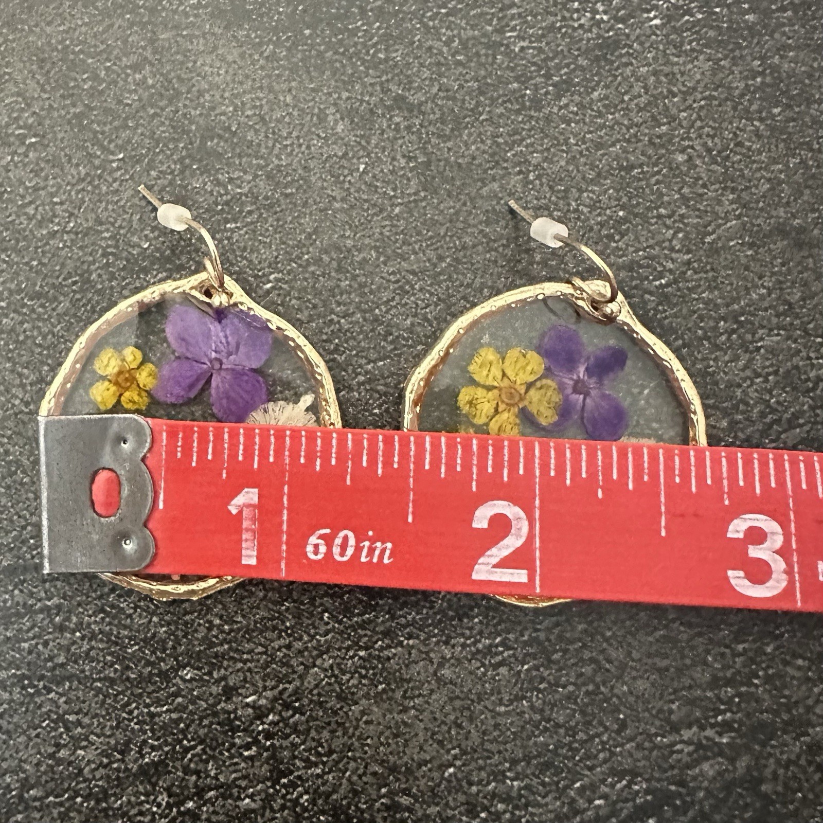 Real Pressed Flower Botanical Dangle Earrings Clear Resin Gold Plated