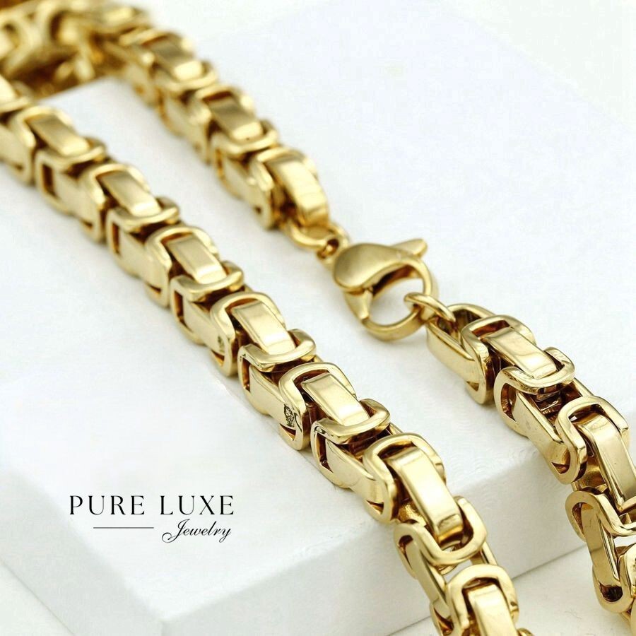 20″ Men’s Stainless Steel 8mm Byzantine Link Necklace.Heavy Gold plated*Box