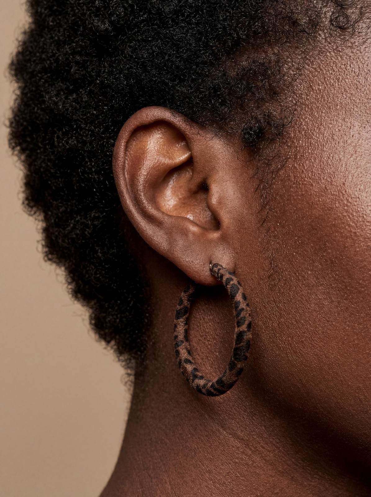 Leopard Print Velvet Hoop Earrings Brown Animal Print Lightweight Fabric Hoops
