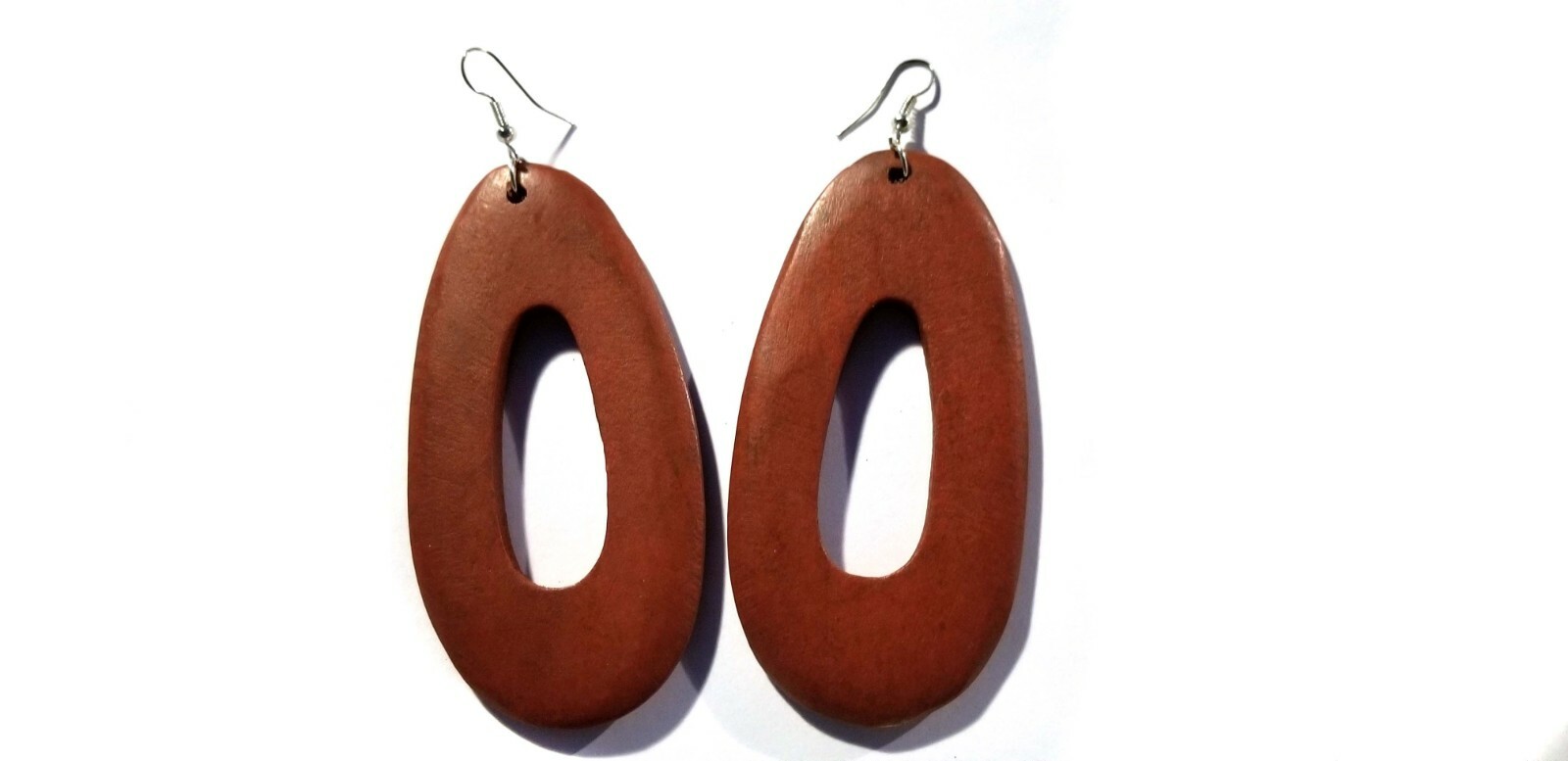 LARGE WOOD COLOR EARRINGS HOOP EARRINGS OVAL HOOP 1.75 IN W 3.5 IN L