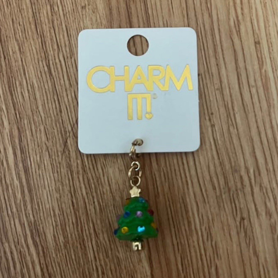 CHARM IT! Christmas Tree Dangle Charm, Green Enamel Metal, Spring Ring