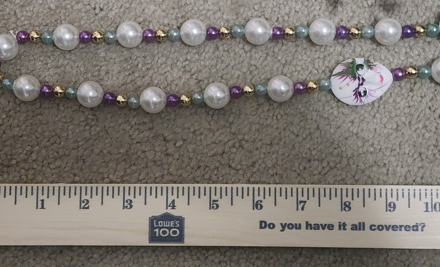 24 inch Mardi Gras Bead Necklace W/ Masks Plastic Bright Colors See PICS