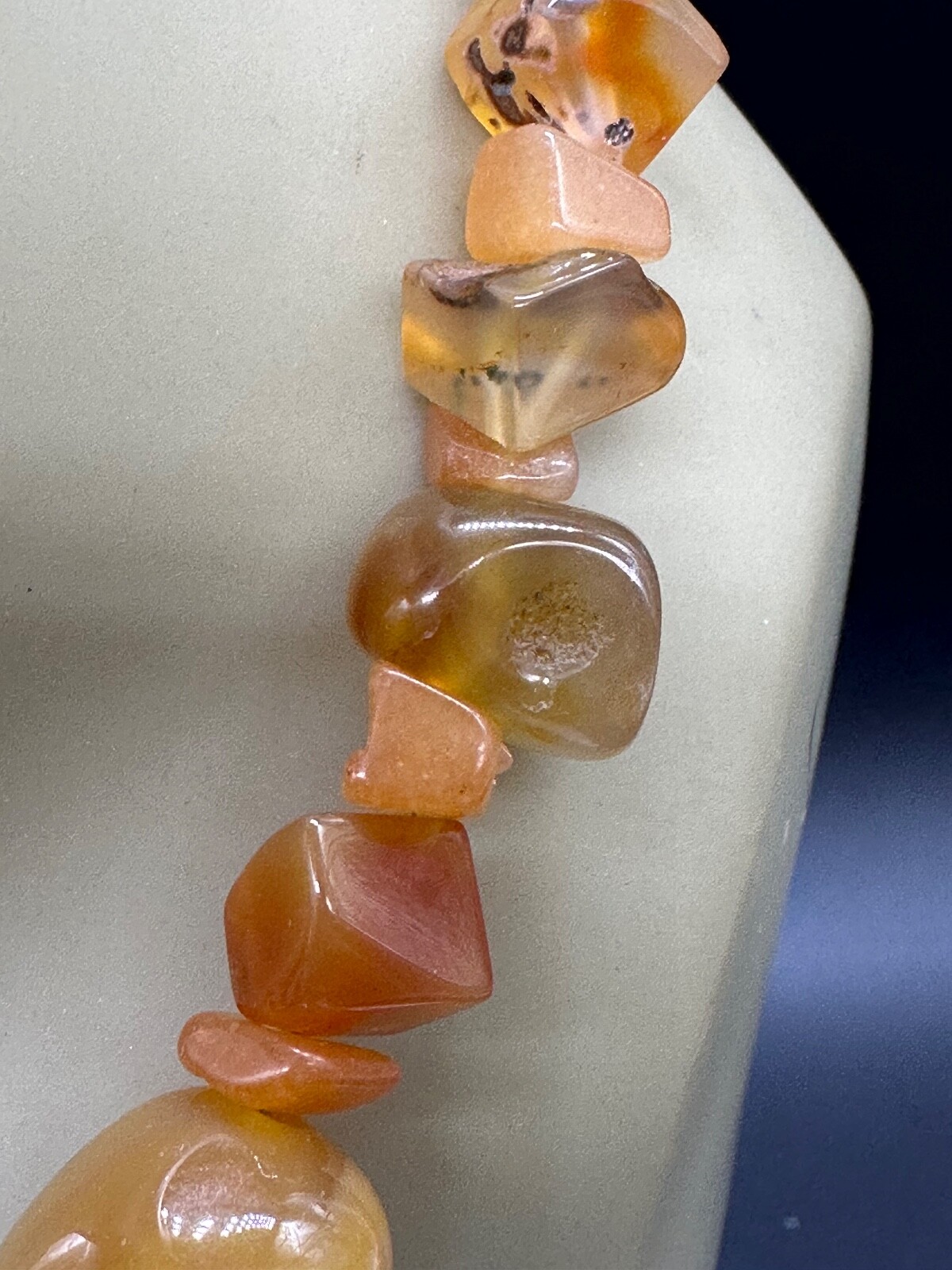 ESTATE POLISHED CARNELIAN STONE BEAD NUGGET STRAND STRING NECKLACE 16″