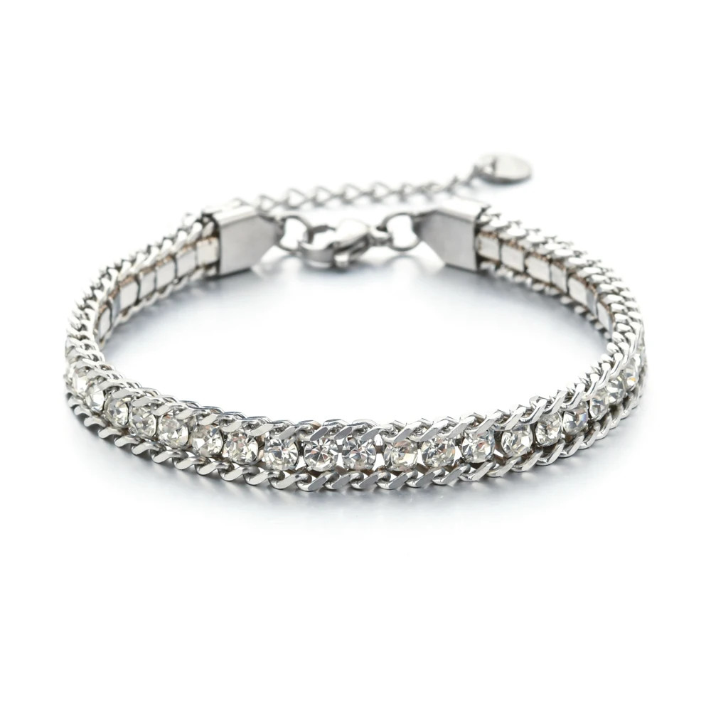 Tennis Chain Bracelet Stainless Steel Cuban Link Simulated Zirconia Men Jewelry