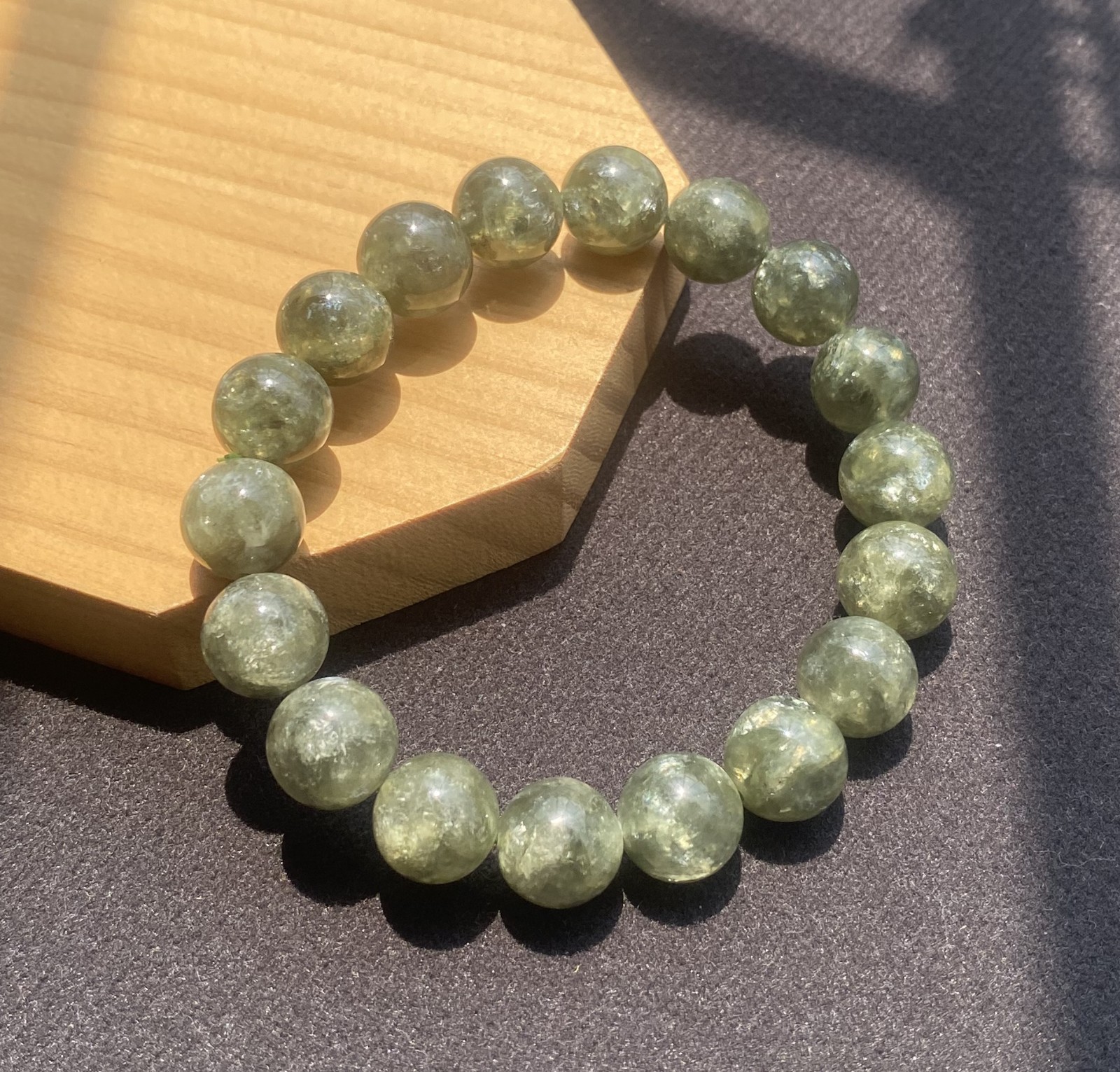 Natural Green Lepidolite Gemstone Crystal Beaded Stretch Bracelet 11.3mm