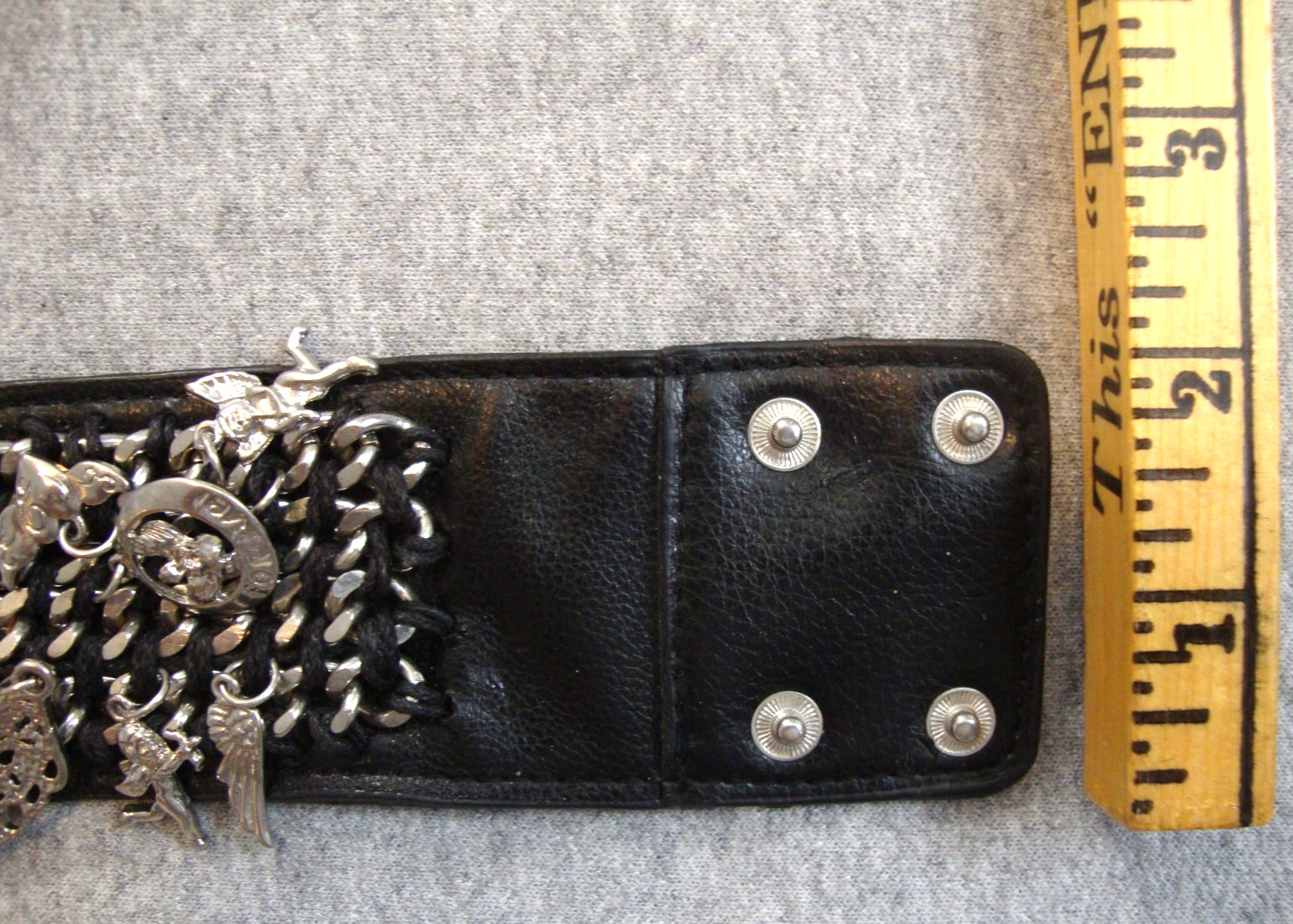 Guardian Angel Biker Punk Goth Black Faux Leather 2″ Wrist Band -Fits 7″ to 7.5″