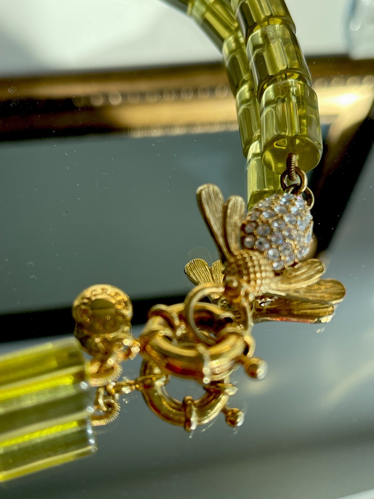 JCrew Bee Necklace Yellow Lucite Beads with Gold Tone and Crystal Bee -Vintage –