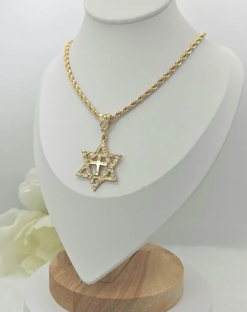 14K Gold Plated Star of David Necklace 4mm Rope Chain Men’s/Women’s