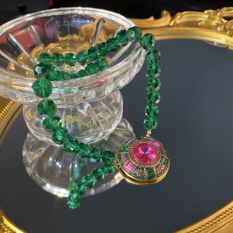 Vintage Multicolor Rhinestone Jewelry Set Green Crystal Beaded Necklace forwoman