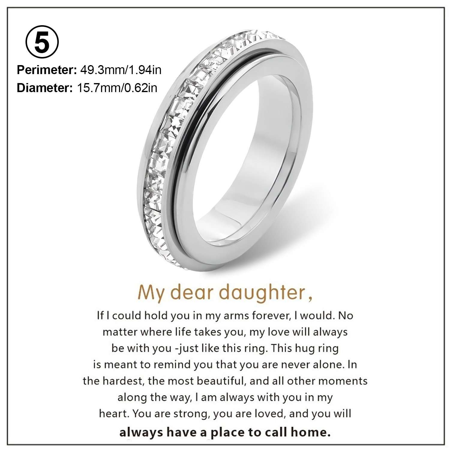Silver Copper Zircon Fidget Relieving Anxiety Rotatable Ring Gift Size 5 to 12
