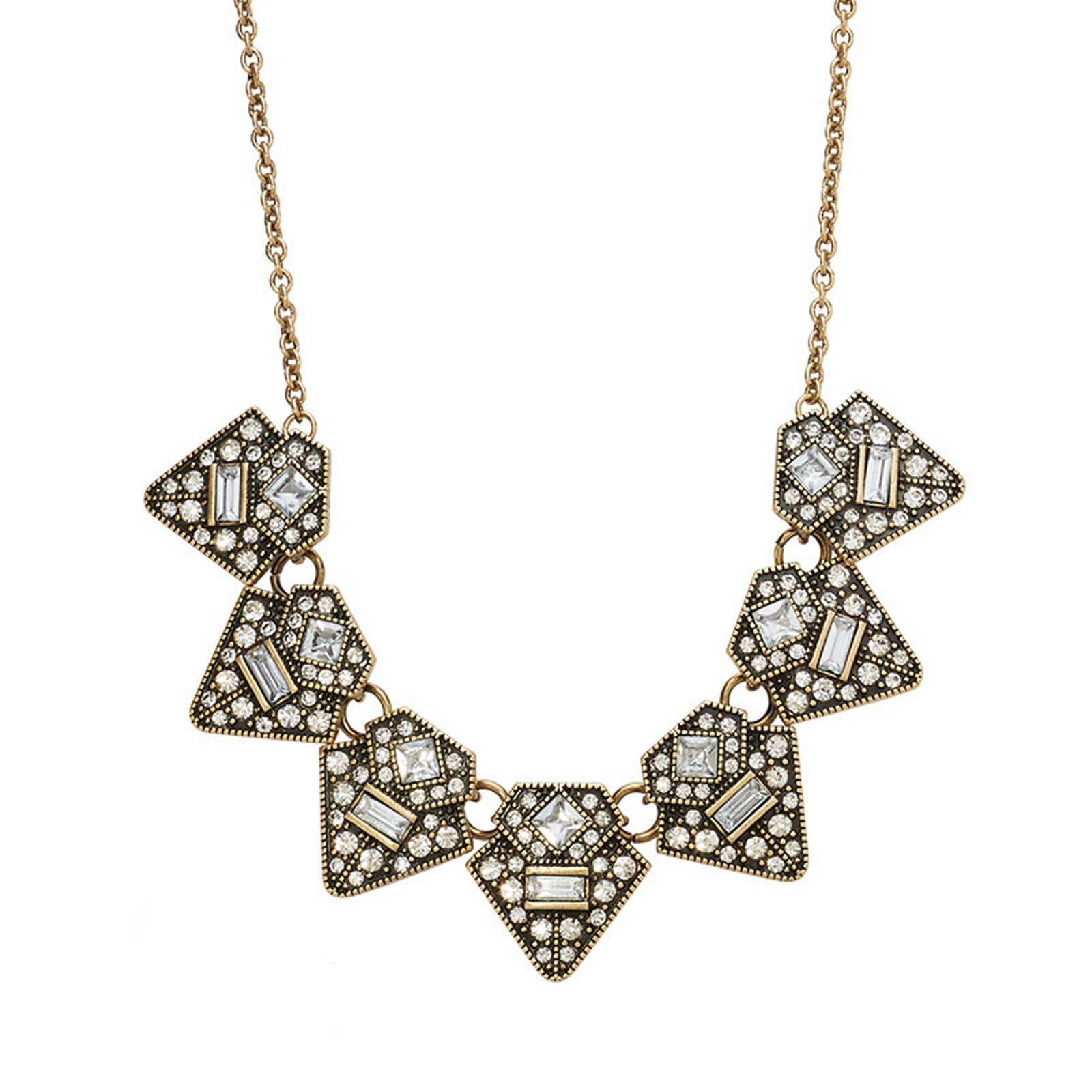 Park Lane “FALON” NECKLACE Antique Gold + SWAROVSKI Crystals – Art Deco – NICE