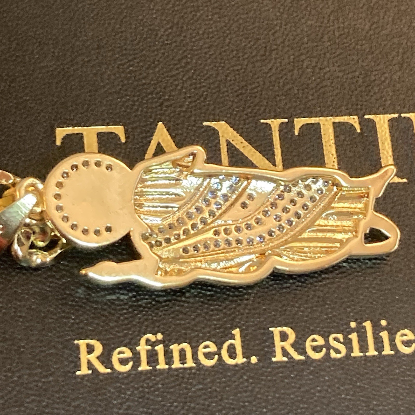 Saint Jude CZ Pendant Necklace Tantiue 23.5in 5mm Gold Tone Curb Link Chain