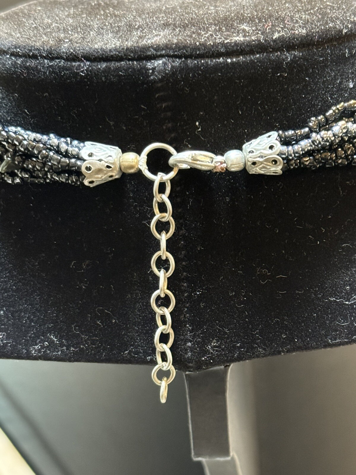 Multistrand Beaded Black And Silver Necklace Silver Pendant Adjustable