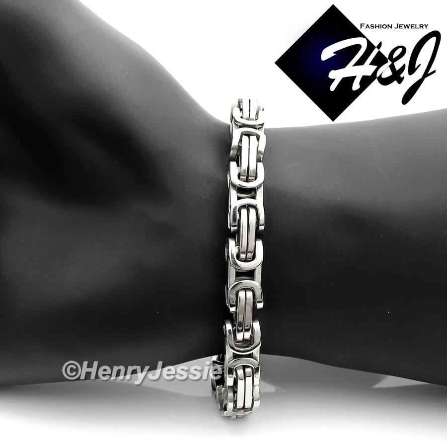 7.5″-11″MEN Stainless Steel WIDE 9mm Silver Byzantine Box Link Chain Bracelet
