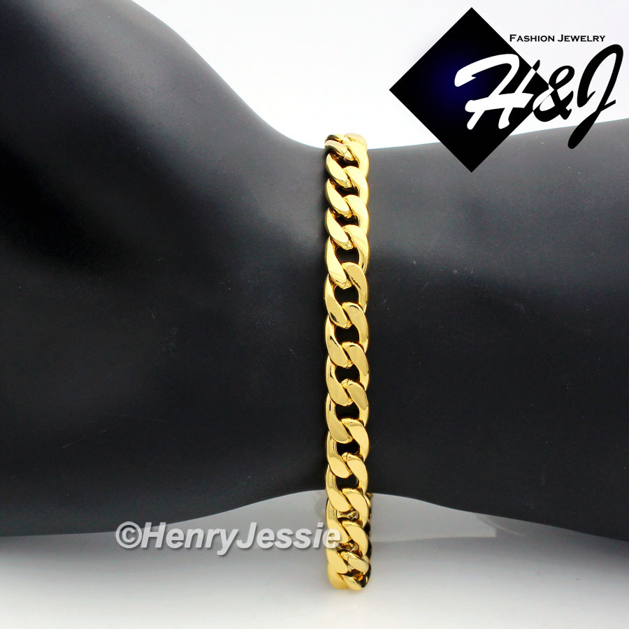 7.5″-11″MEN WOMEN Stainless Steel 7mm Gold Plated Cuban Curb Link Chain Bracelet