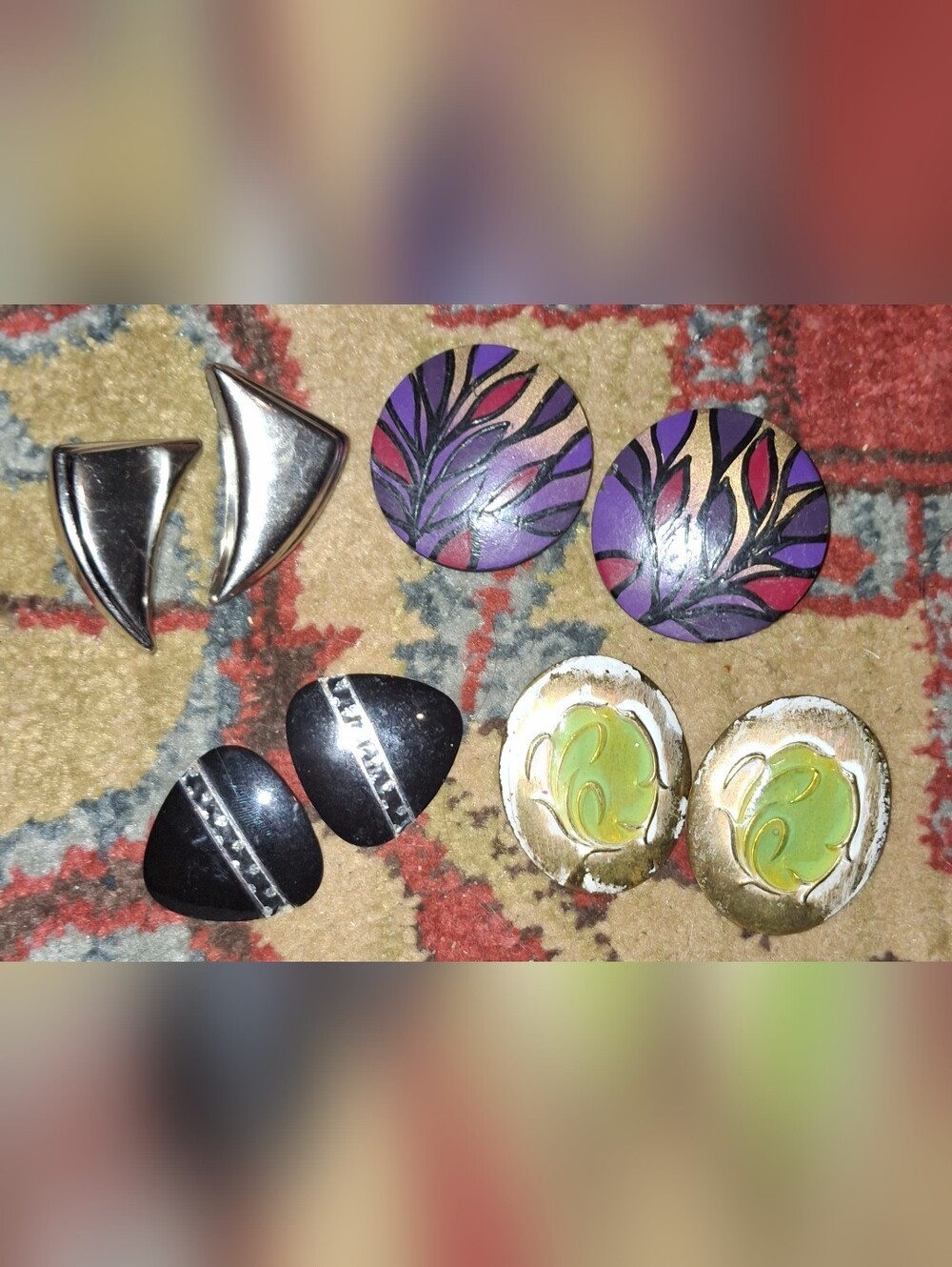 4 Pairs Bundle Post Pierced 80s Statement Earrings