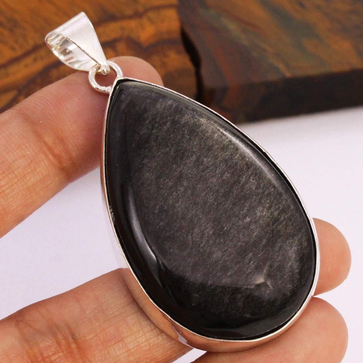 Hypersthene 925 Silver Plated Handmade Pendant of 2.2″