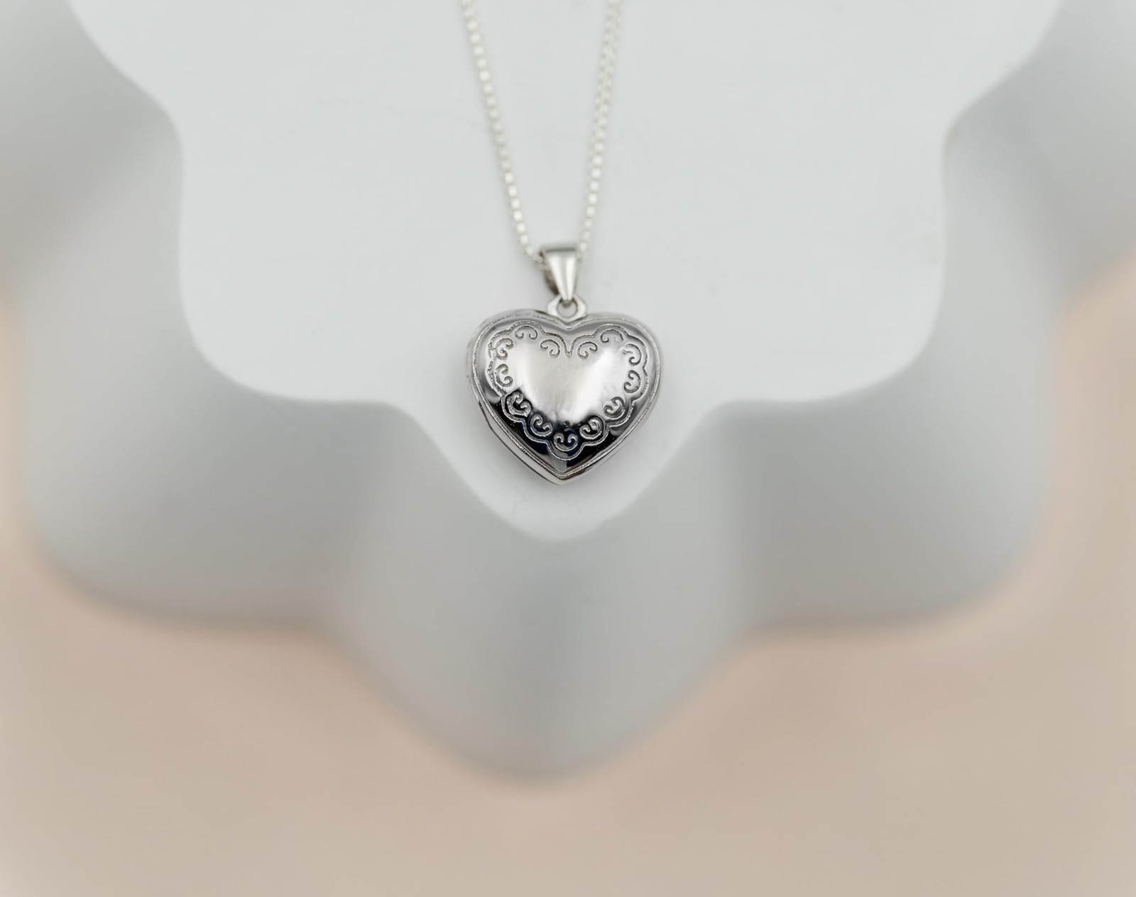 Heart Locket Necklace 16-18 Inch, .925 Sterling Silver
