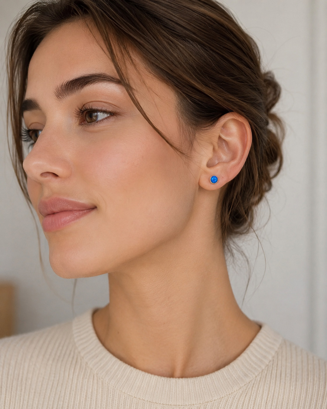 Fashion Jewelry 925 Sterling Silver Turquoise, Blue Stud Earrings Round Minim