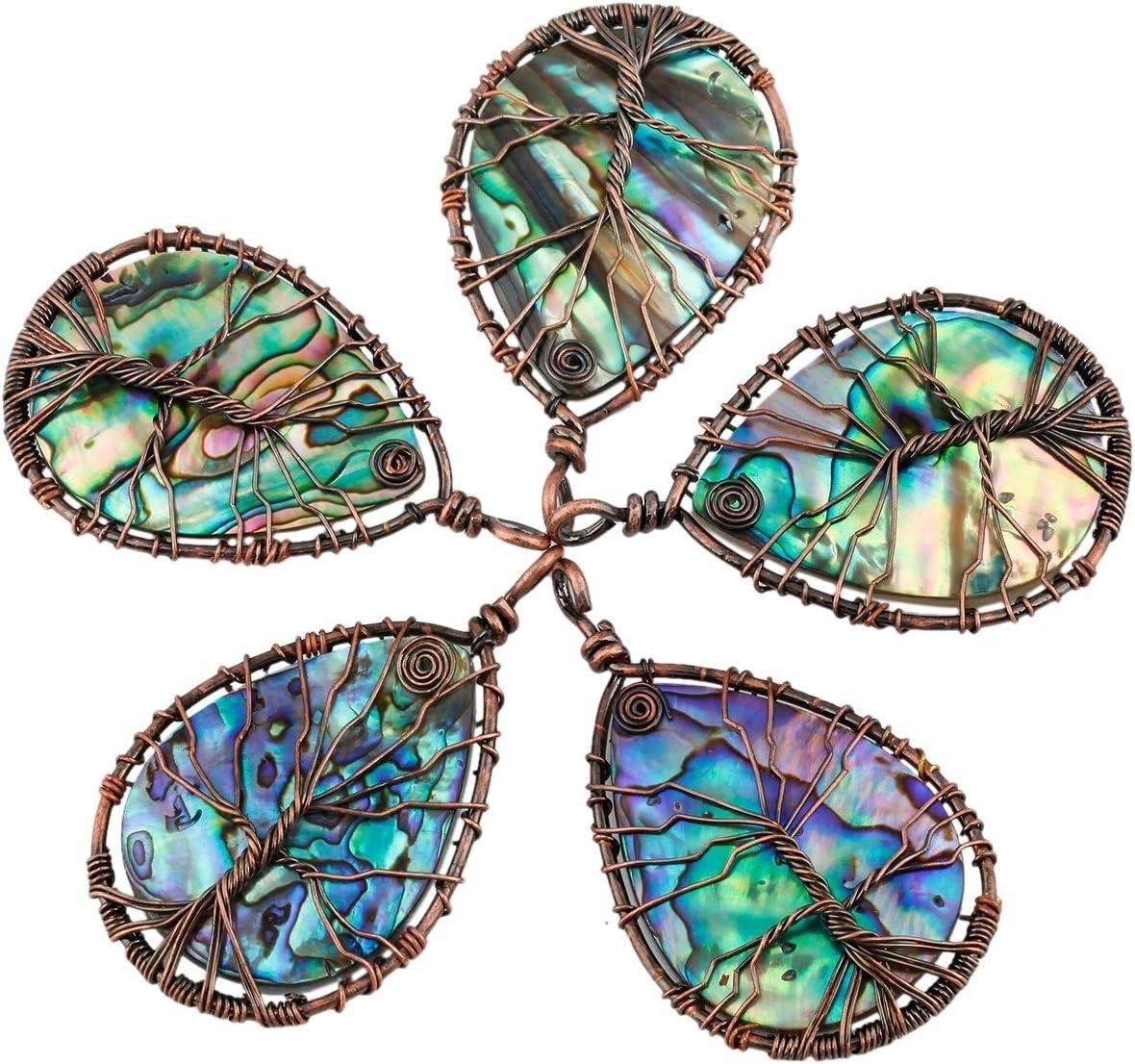 Iridescent Abalone Shell Pendant Necklace – Spiritual Tree of Life Design