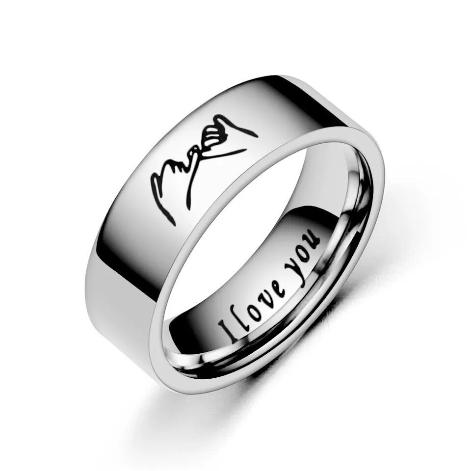 Couples Matching 2pc RING SET: ”I Love You” & “Pinky Promise” Engraved Bands
