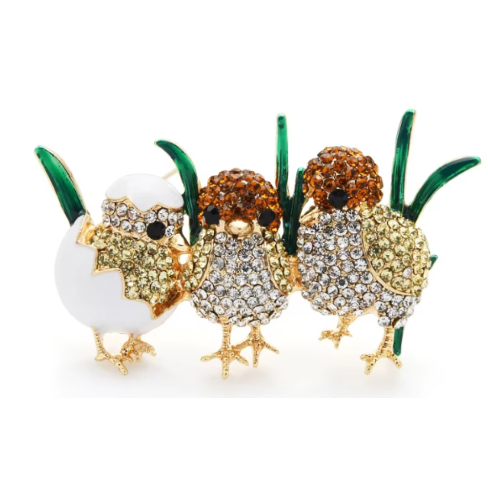 Easter Spring Rhinestone Sparkling Chick Brooch Cute Grass Bird Pin Jewelry Gift