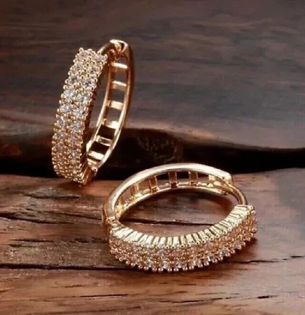 14K Rose Gold Plated In 2.30Ct Round Cut Simulated Diamond Hoop Women’s Earrings