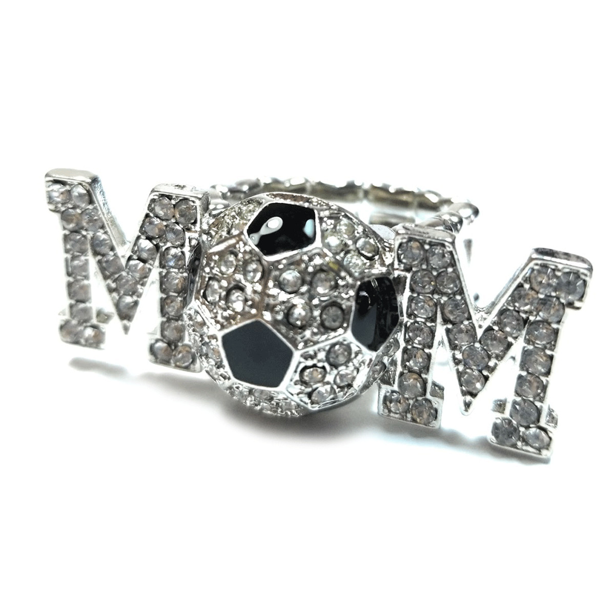 TB Sports Proud Mom Baseball Soccer Love Crystal Rhinestone Adjustable Rings