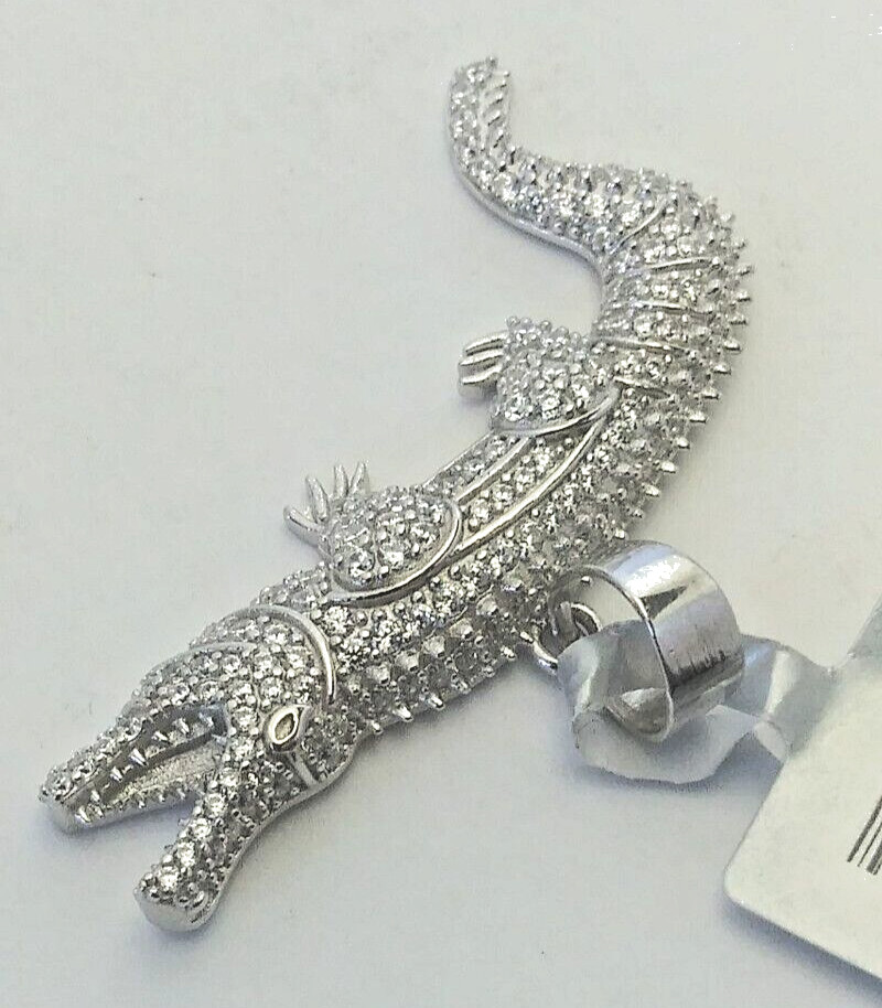 NEW .925 Sterling SILVER Reflective CZ ALLIGATOR pendant for necklace 40X18MM