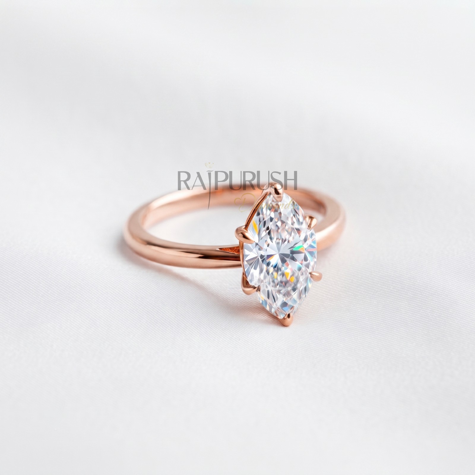 Marquise Cut Moissanite Engagement Ring -Sterling Silver Solitaire Promise Ring