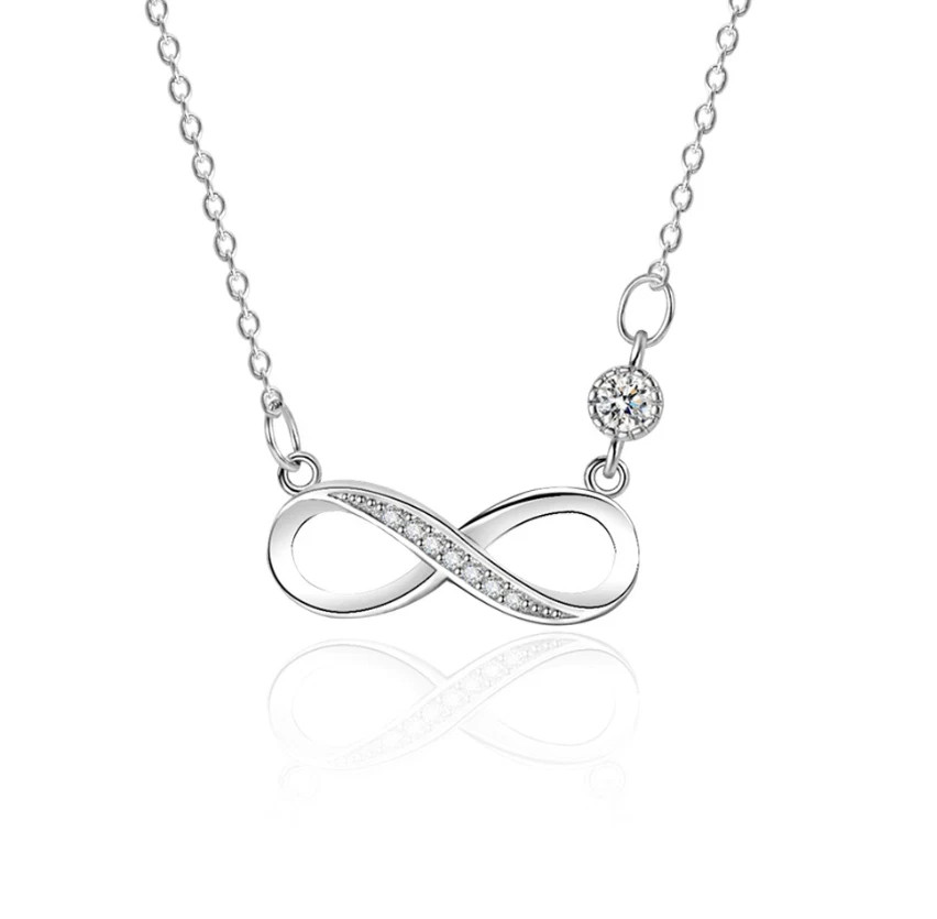 925 Sterling Silver Plated Infinity 8 CZ Pendant Necklace Choker Women
