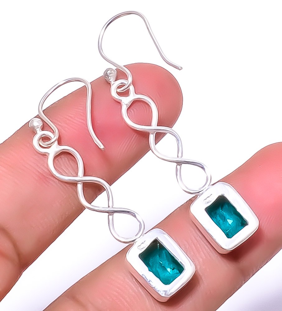 Paraiba Tourmaline Gemstone 925 Silver Plated Spiral Earring 1.79″ T88