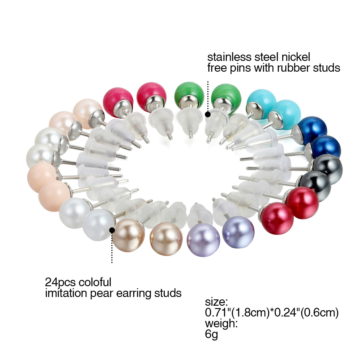 12 pairs Women Mixed Color Imitation Pearl Ball Studs Hypoallergen Earrings Pins