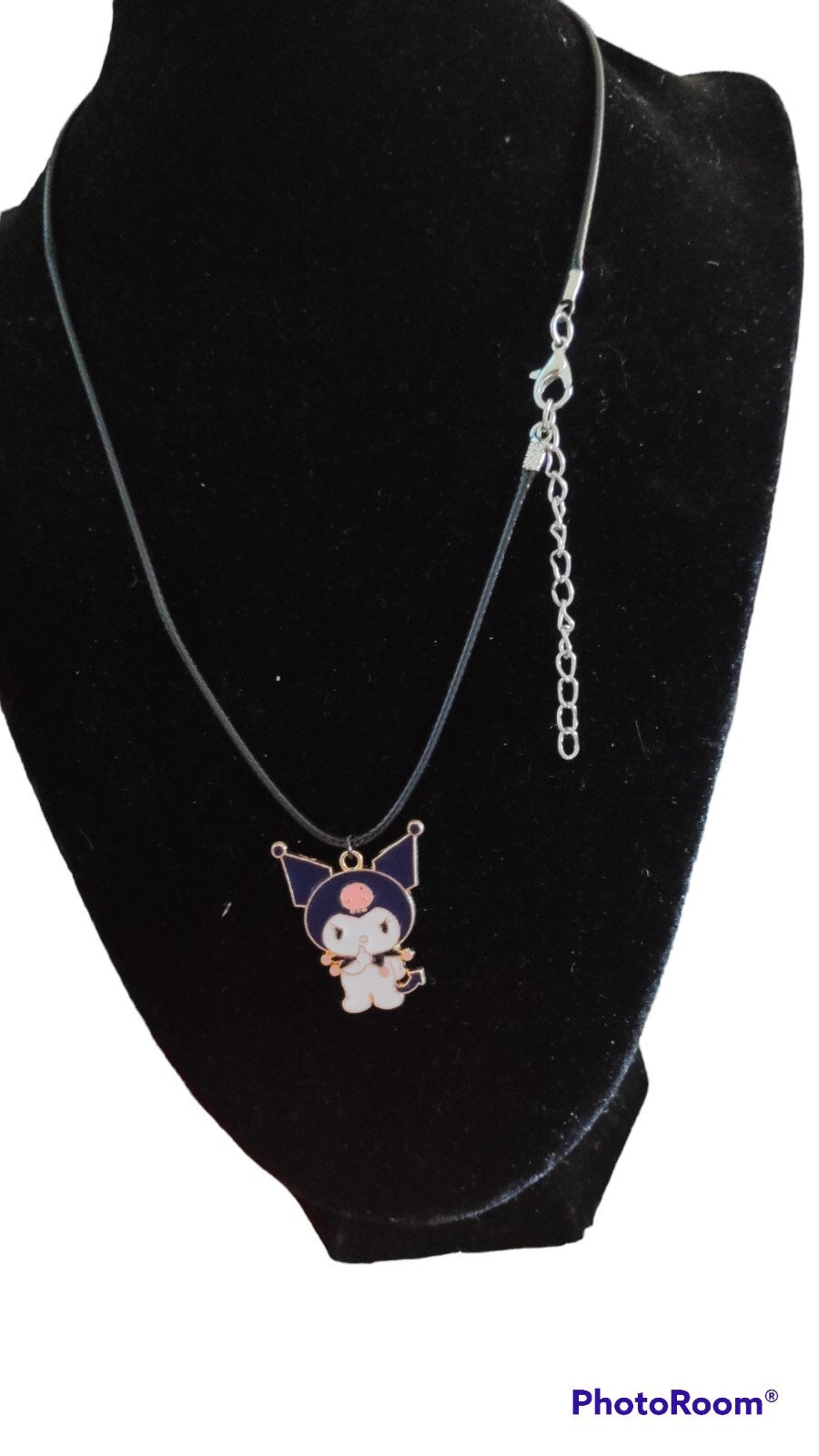 Kawaii cute cat pendant charm, adjustable black cord necklace 16-20in UK