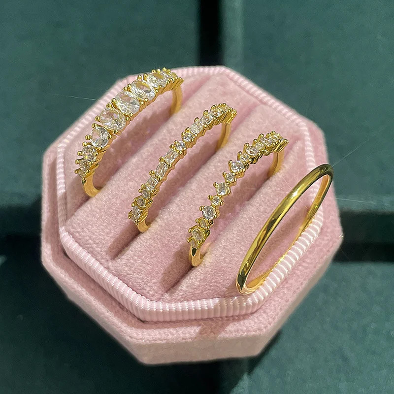 4PCS Stacking Ring Gold Plated Wedding Cocktail Band Inlaid Zircon Women Jewelry