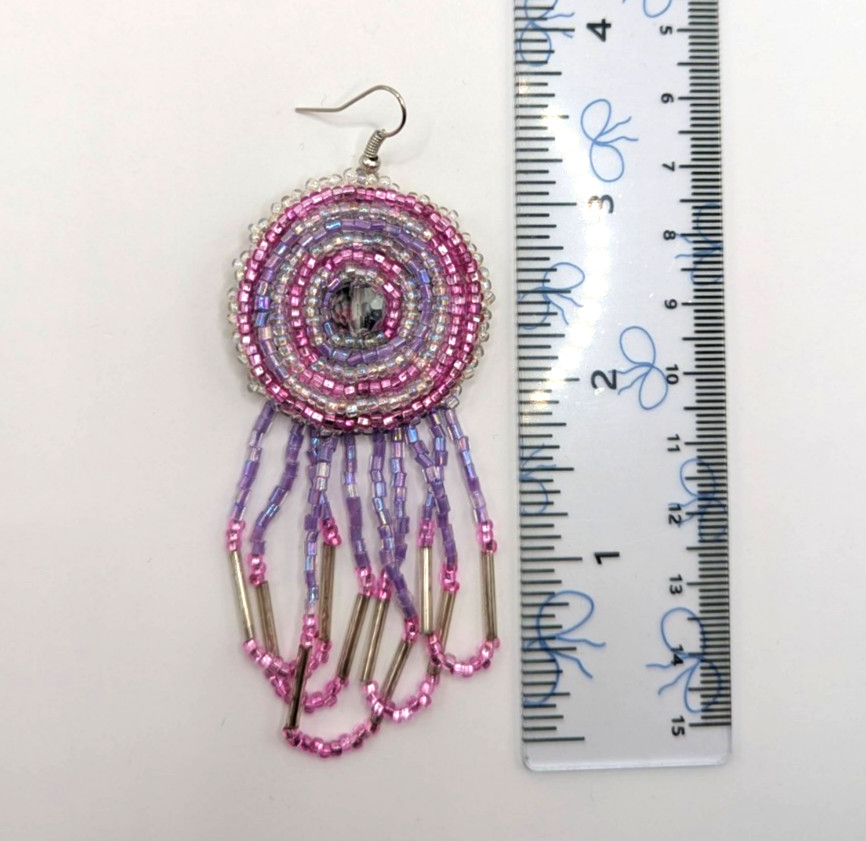 Beaded Pink Purple White Sparkly Circle Dangle Round Stud Post Earrings