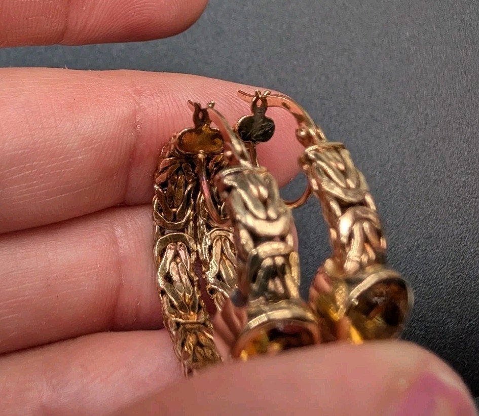Sterling Silver Gold Vermeil Byzantine Citrine Gemstone OT Turkey Hoop Earrings