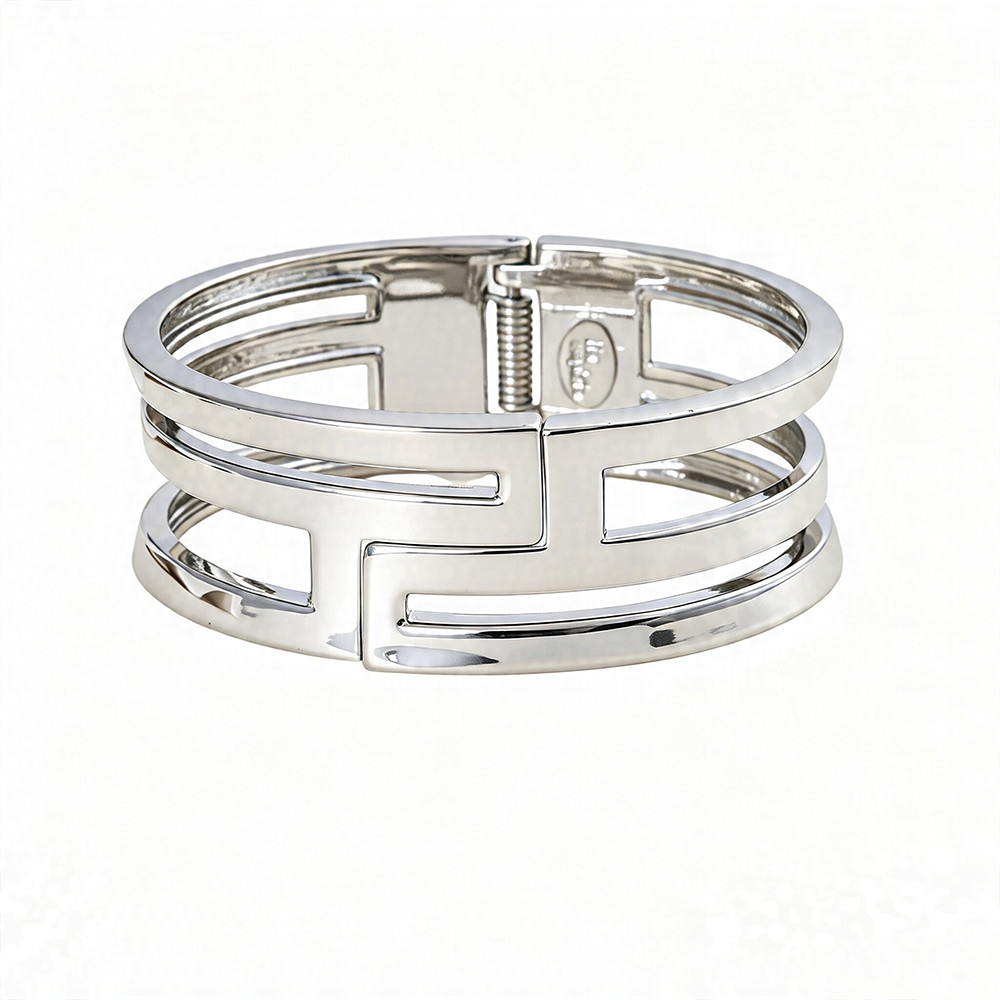 Silver Plated Alloy Geometric Hollow Cuff Bracelet Minimalist Bangle For Women