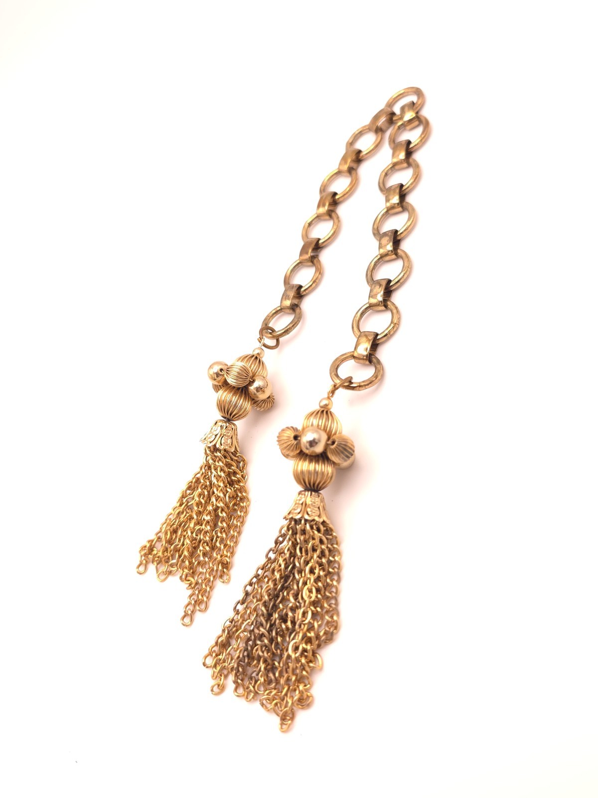 Vintage Gold Tone Link Chain Lariat Tassel Pendant Short